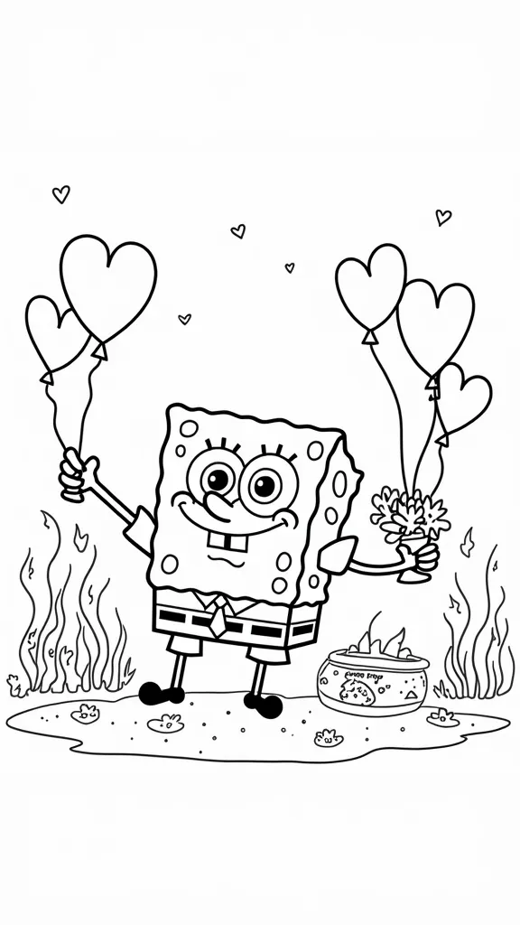 SpongeBob Páginas para colorear del día de San Valentín